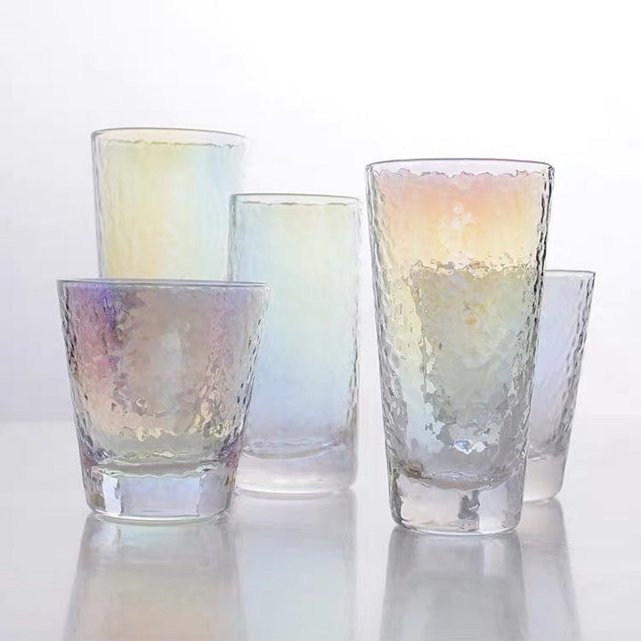 Elevate Your Drinkware with Our Creative Colorful Hammer Pattern Glass Set!